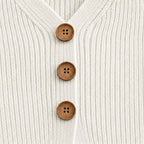 Khaki Women's V-Neck Sweater with Button-Front Pleat & Ruffle Cuffs — Florence - Button Detail
