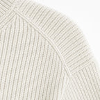 Khaki Women's V-Neck Sweater with Button-Front Pleat & Ruffle Cuffs — Florence - Shoulder Seam Closeup