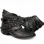 Women's Vintage Chain Boots with Studded Straps & Buckle Detail — Kate