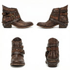 Women's Vintage Chain Boots with Studded Straps & Buckle Detail — Kate