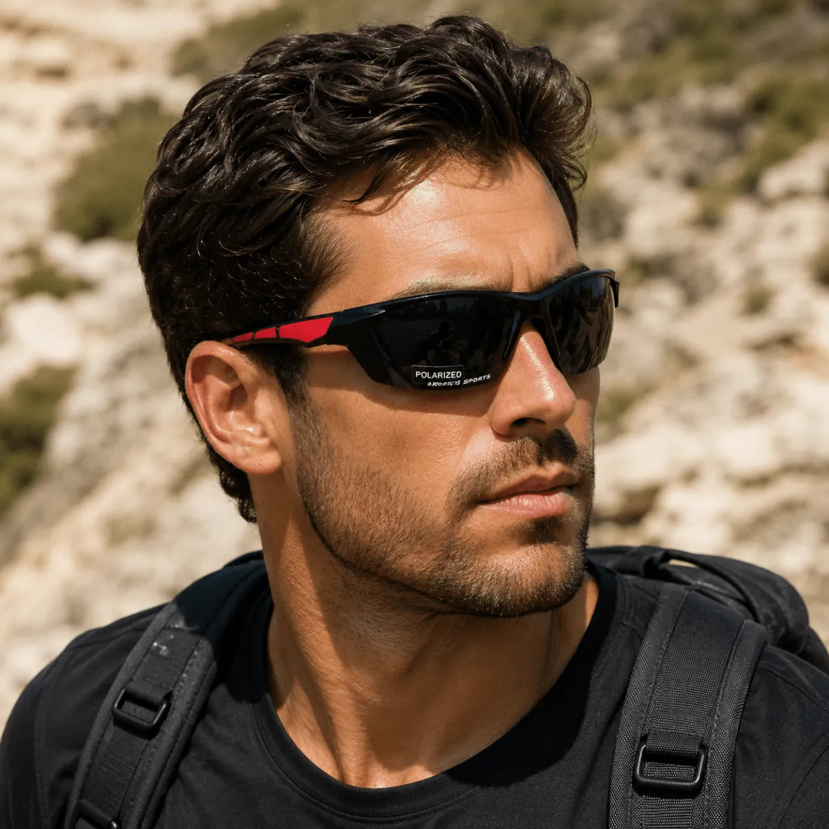 Men's Polarized Sunglasses with UV400 Protection & Lightweight Comfort Fit - Red Desert Rock Pose