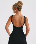 Women's Ruched Mini Dress with Stretch Bodycon Fit - Back Close Up