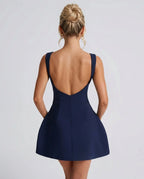 Women's Ruched Mini Dress with Stretch Bodycon Fit - Back Full Pose