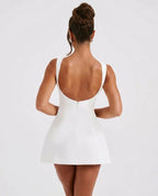 Women's Ruched Mini Dress with Stretch Bodycon Fit - Back Detail