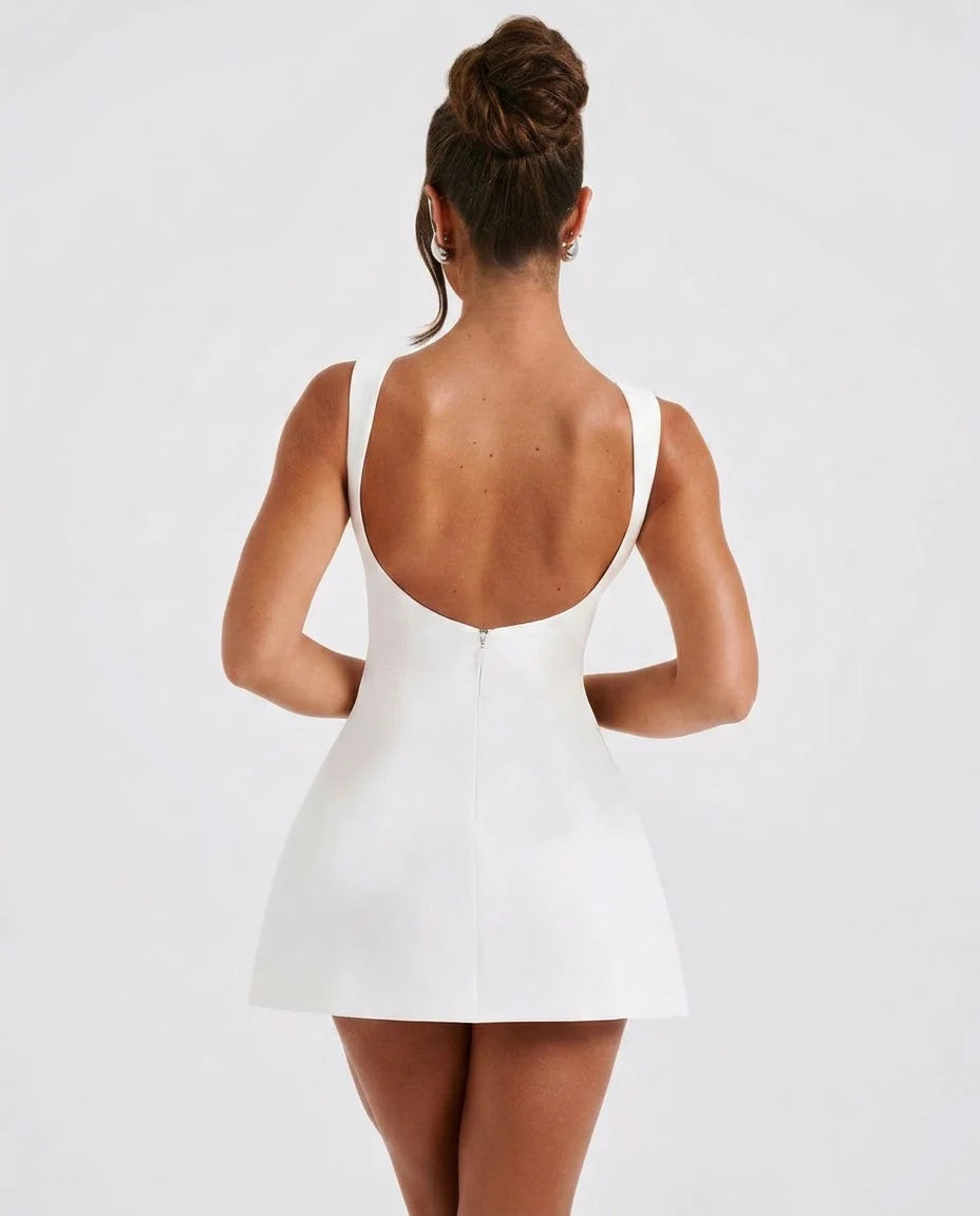 Women's Ruched Mini Dress with Stretch Bodycon Fit - Back Detail