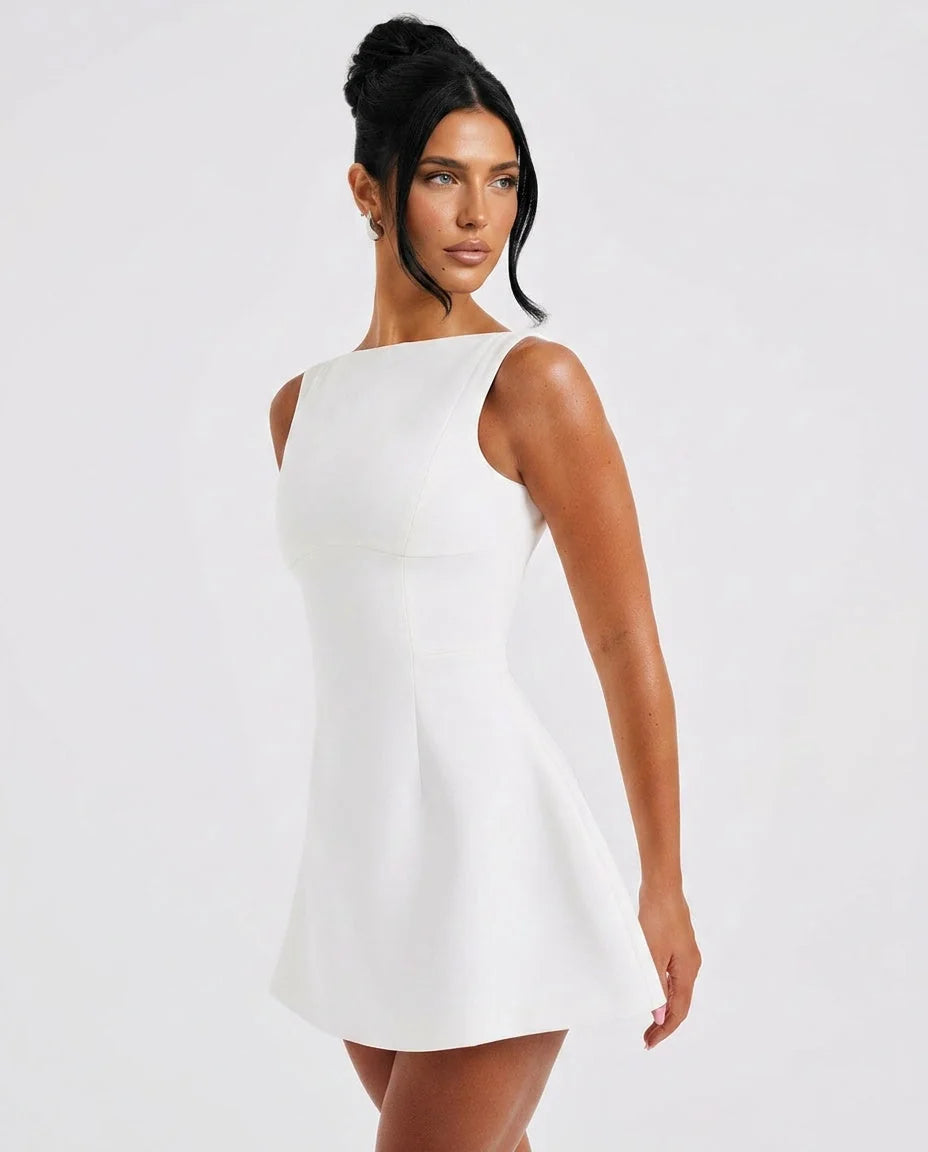 Women's Ruched Mini Dress with Stretch Bodycon Fit - Side Pose