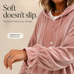 Women's Velvet Hoodie with Ruffle Cuffs & Dropped Shoulder - Cuff Detail