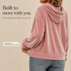 Women's Velvet Hoodie with Ruffle Cuffs & Dropped Shoulder - Hem Detail Back