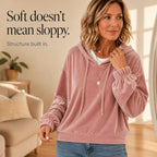 Women's Velvet Hoodie with Ruffle Cuffs & Dropped Shoulder - Hood Adjust