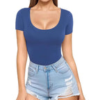 Women's Seamless Bodysuit with Scoop Neck & Short Sleeves - Front Pose