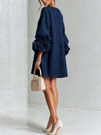 Women's Mini Dress with Appliqué Cuffs & Button-Front Detail - Back View