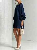 Women's Mini Dress with Appliqué Cuffs & Button-Front Detail - Side Pose