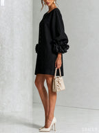 Women's Mini Dress with Appliqué Cuffs & Button-Front Detail