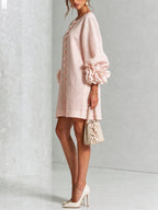 Women's Mini Dress with Appliqué Cuffs & Button-Front Detail