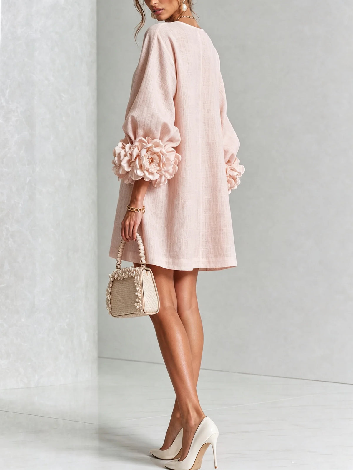 Women's Mini Dress with Appliqué Cuffs & Button-Front Detail