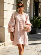 Women's Mini Dress with Appliqué Cuffs & Button-Front Detail