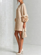 Women's Mini Dress with Appliqué Cuffs & Button-Front Detail