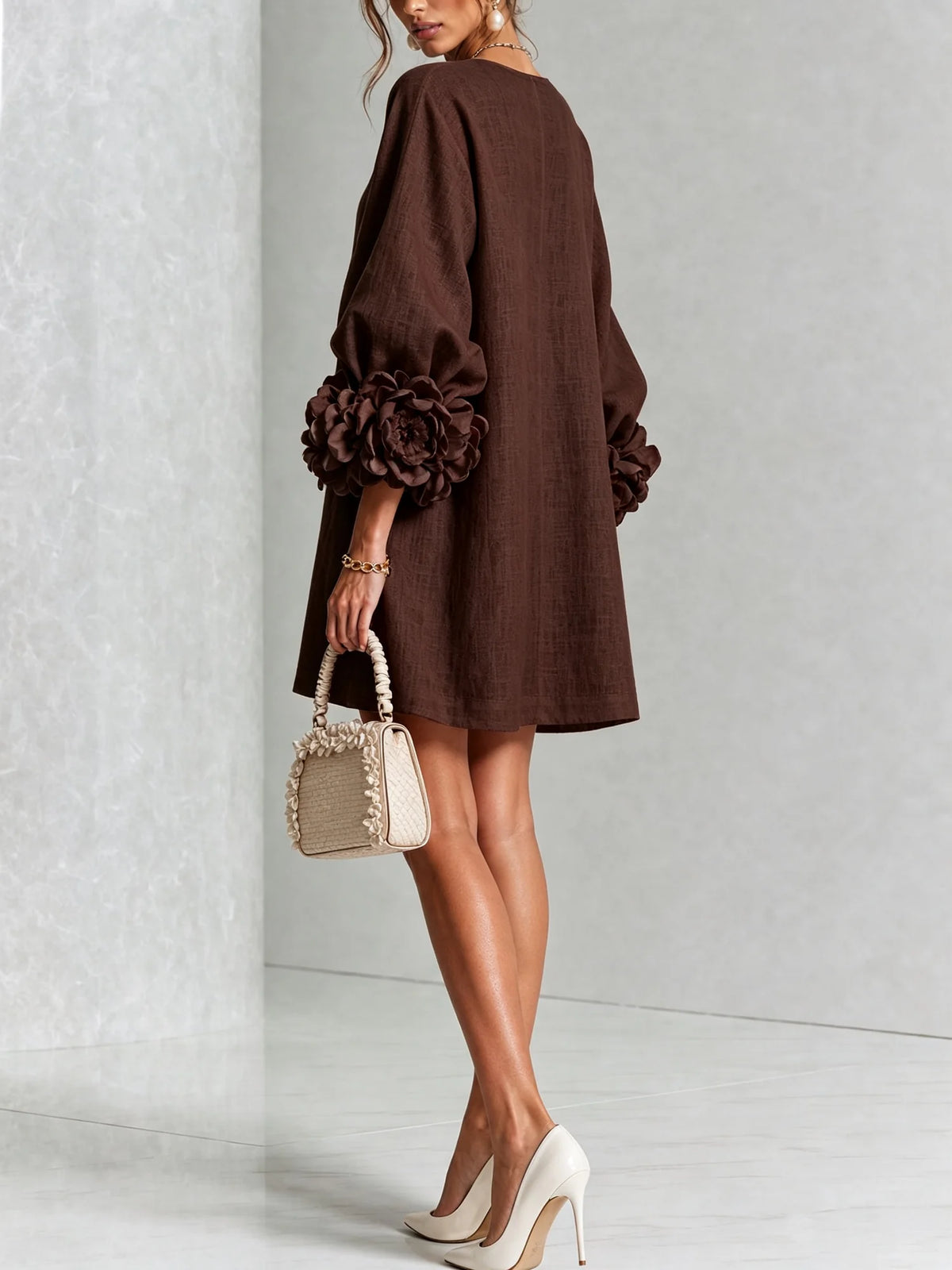 Women's Mini Dress with Appliqué Cuffs & Button-Front Detail