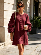 Women's Mini Dress with Appliqué Cuffs & Button-Front Detail