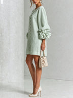 Women's Mini Dress with Appliqué Cuffs & Button-Front Detail