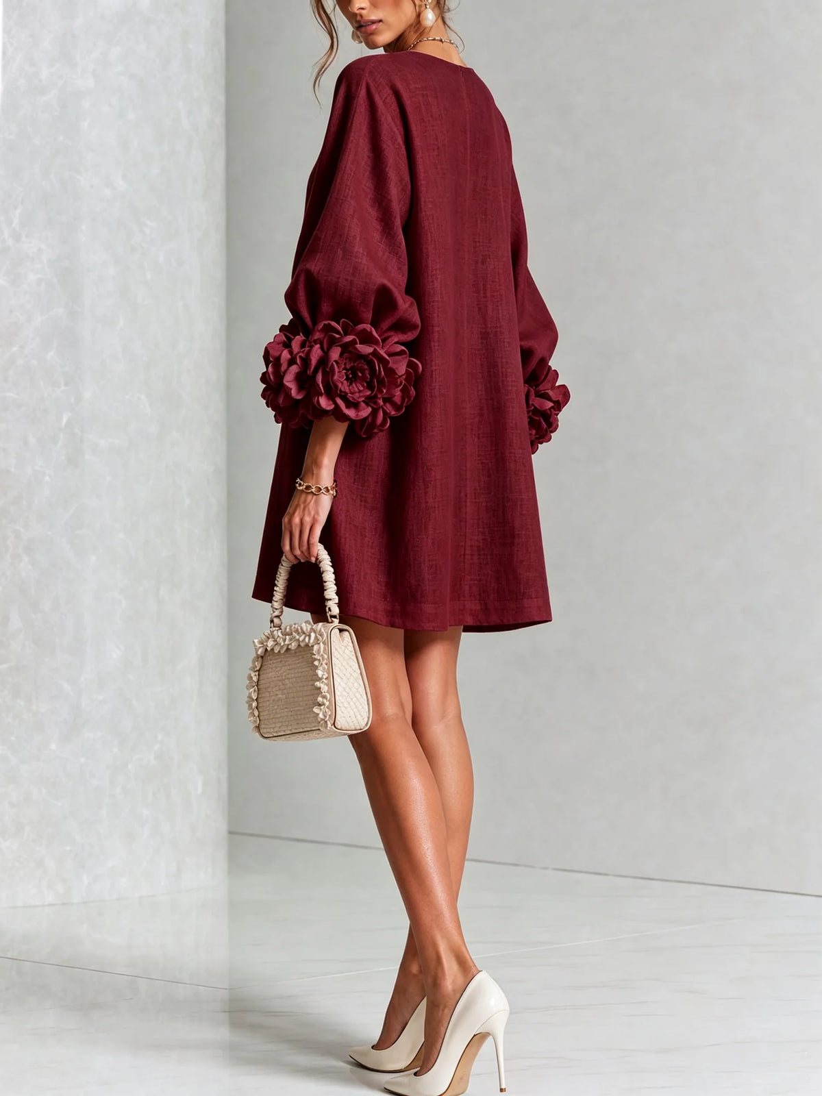 Women's Mini Dress with Appliqué Cuffs & Button-Front Detail
