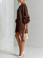 Women's Mini Dress with Appliqué Cuffs & Button-Front Detail