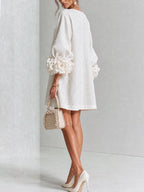 Women's Mini Dress with Appliqué Cuffs & Button-Front Detail - Back View