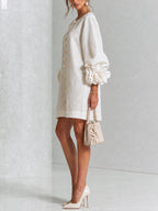 Women's Mini Dress with Appliqué Cuffs & Button-Front Detail - Side Pose