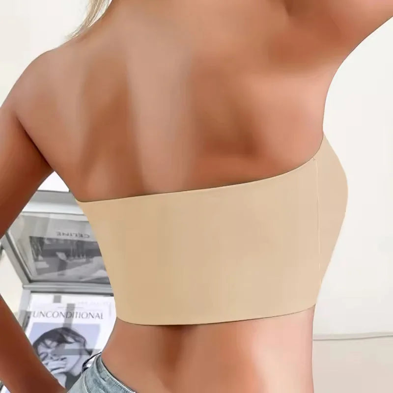 Beige Women's Seamless Strapless Bra — Lena Bandeau Double-Layer Wireless - Back View