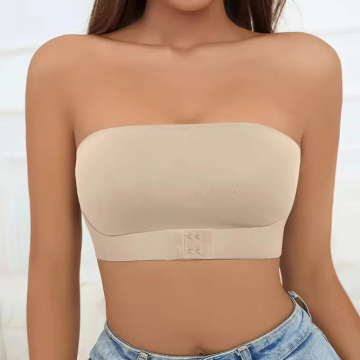 Beige Women's Seamless Strapless Bra — Lena Bandeau Double-Layer Wireless - Front Full