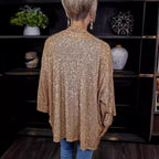 Champagne Women's Sequin Loose Fit Cardigan with Ribbed Knit Texture & 3/4 Sleeves — Melody - Back Full