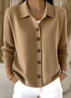Brown Women's Shawl Collar Cardigan with Button Front & Relaxed Fit — Tilly