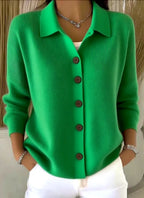 Green Women's Shawl Collar Cardigan with Button Front & Relaxed Fit