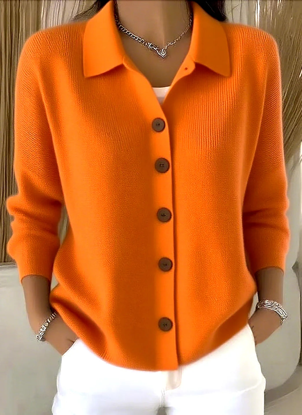 Orange Women's Shawl Collar Cardigan with Button Front & Relaxed Fit