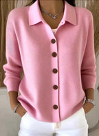 Pink Women's Shawl Collar Cardigan with Button Front & Relaxed Fit
