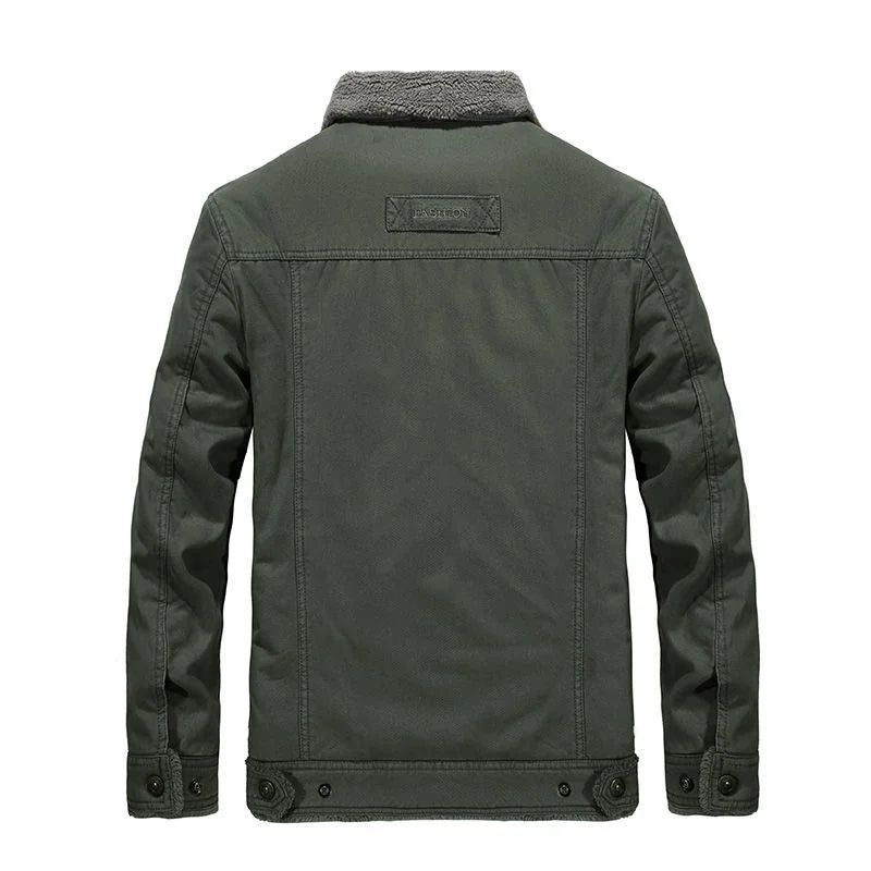 Men's Sherpa Field Jacket with Stand Collar & Snap-Button Front - Back Full