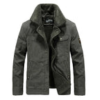 Olive Green Men's Sherpa Field Jacket with Stand Collar & Snap-Button Front — Archie - Front Closeup