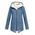 Blue Women's Sherpa Lined Hooded Jacket with Relaxed Fit & Drawstring Hood