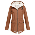 Brown Women's Sherpa Lined Hooded Jacket with Relaxed Fit & Drawstring Hood