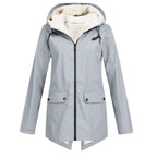 Grey Women's Sherpa Lined Hooded Jacket with Relaxed Fit & Drawstring Hood