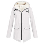 White Women's Sherpa Lined Hooded Jacket with Relaxed Fit & Drawstring Hood