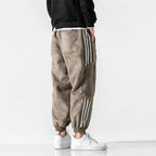 Men's Sherpa-Lined Jogger Pants with Striped Side Panels - Back Full