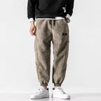 Men's Sherpa-Lined Jogger Pants with Striped Side Panels - Front Full