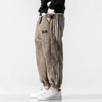 Brown Men's Sherpa-Lined Jogger Pants with Striped Side Panels