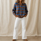 Coffee Brown Women's Plaid Cardigan with Structured Collar & Ribbed Knit Cuffs
