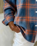 Women's Cotton Blend Plaid Shirt with Button-Front & Relaxed Fit - Sleeve Pocket Detail
