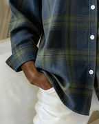 Women's Cotton Blend Plaid Shirt with Button-Front & Relaxed Fit - Cuff Pocket Detail