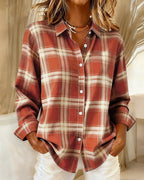 Red Women's Cotton Blend Plaid Shirt with Button-Front & Relaxed Fit
