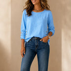 Blue Women's Side-Button Relaxed-Fit Linen Blend Top