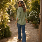 Women's Side-Button Relaxed-Fit Linen Blend Top - Back Full Pose